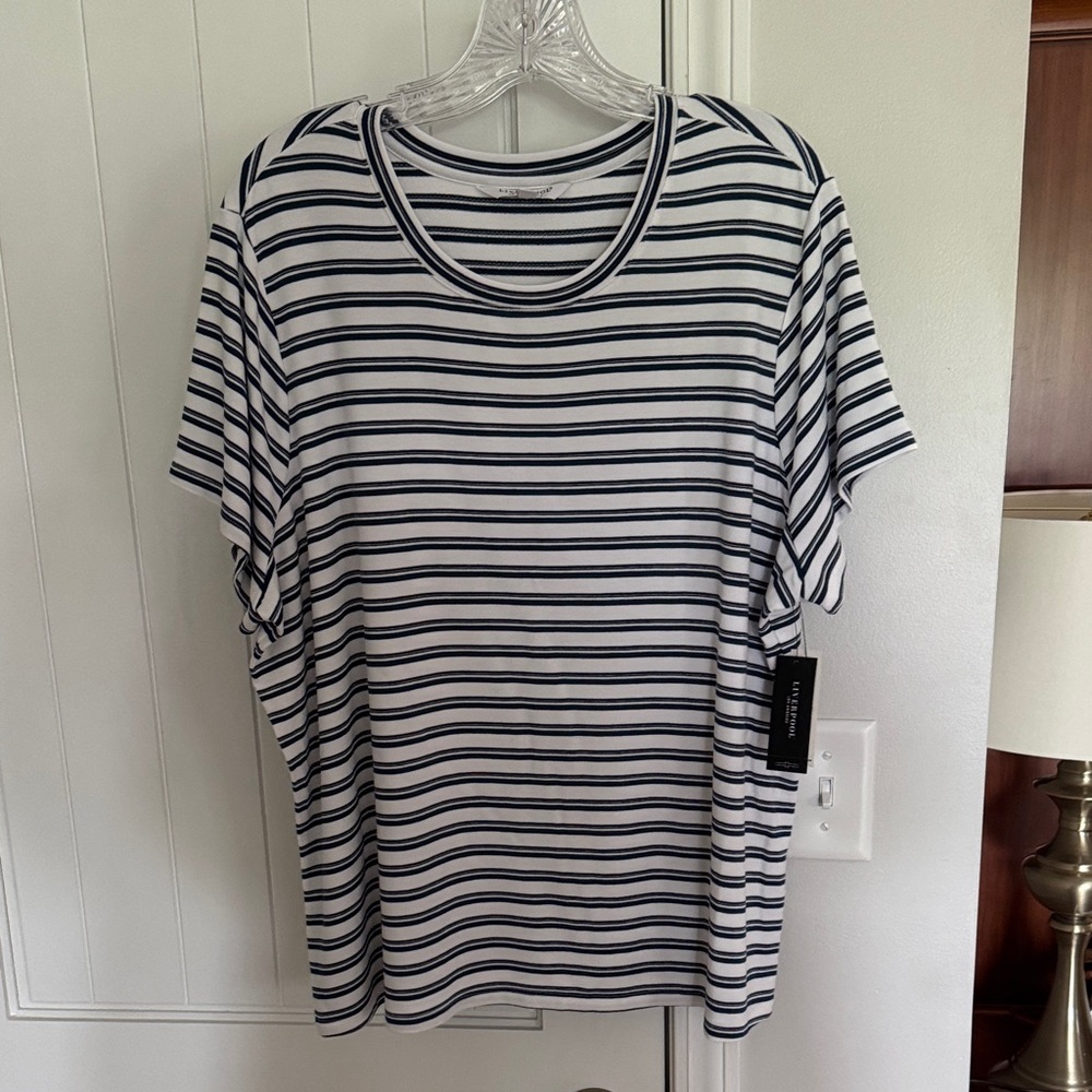 Liverpool Navy and White Striped Top